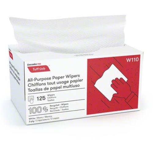 Cascades™ 2-Ply Tuff-Job Wiper, White, 8.1" x 10.25", 1/CS/2250