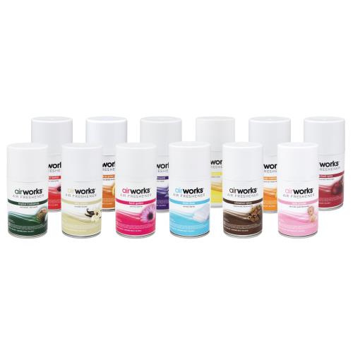 AirWorks® Metered Aerosol Air Freshener, Sampler Kit, Includes 12 of our most popular scents, 7 oz, 12/cs