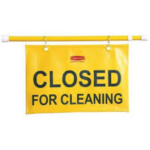 "Closed For Cleaning" Hanging Doorway Safety Sign, 28" to 50", Yellow