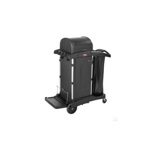 Janitorial Cleaning Cart With Doors And Hood, High-Security, Black