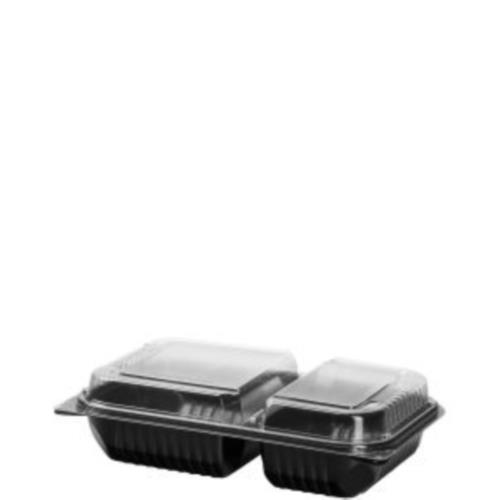 919018-PM94 DINNERBOX HINGED 2-CMPT PM BLACK/CLEAR