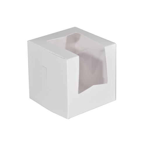 4" x 4" x 4" White SBS Paperboard Window Bakery Box