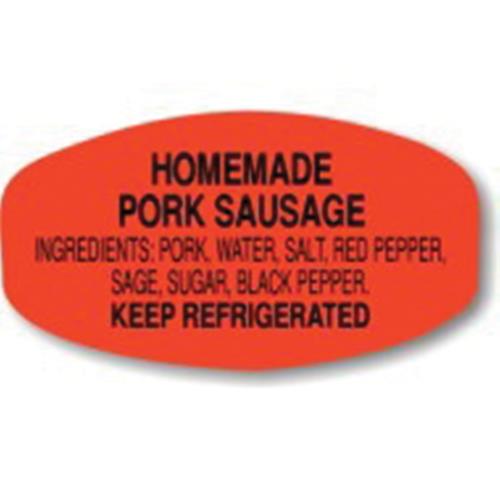 Homemade Pork Sausage Label Paper .625X1.25 Red/Glo