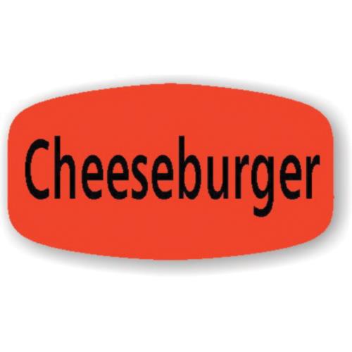 Cheeseburger Label Red Flourescent Short Oval