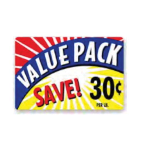 VALUE PACK SAVE 30 CENTS BURST LABEL