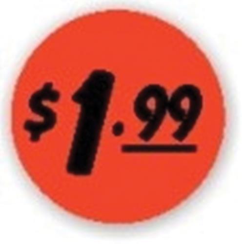 RED FLUORESCENT LABEL 1.25" CIRCLE 1M/RL