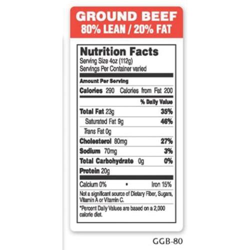 Ground Beef 80% Lean / 20% Fat 1.5" X 3.0" Red