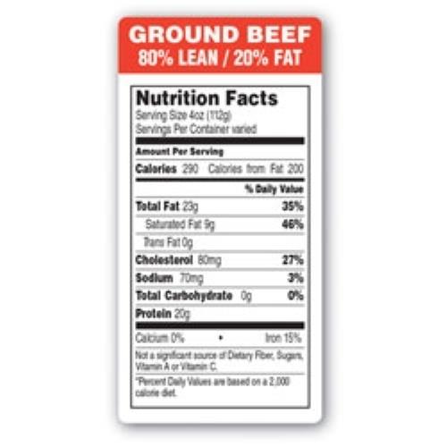 Ground Beef Label 80% Lean/20% Fat 1.5X3 Red
