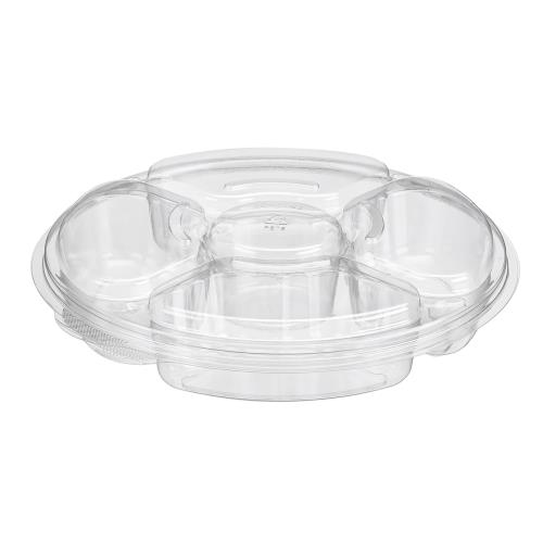4-CMPT & DIP PLATTER W/ LID PET 10.25X2.25 42-OZ CLEAR