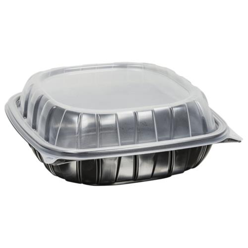 RIGID MICROWAVABLE CONTR P/P 8X8X2.71 BLACK/CLEAR