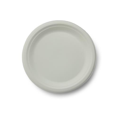 PLATE SUGARCANE 9" ROUND WHITE COMPOSTABLE