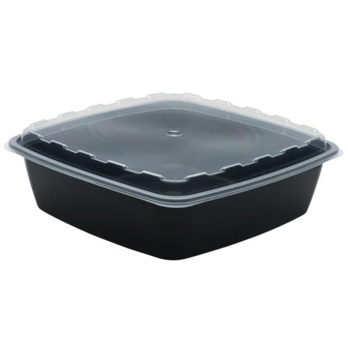 CS-1064B SQUARE BLK CONTAINER W/CLEAR LID COMBO PACK 64-OZ