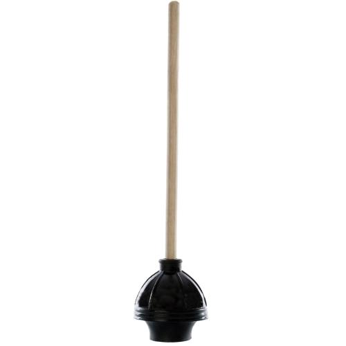 Toilet Plunger W/Wood Hdl Black