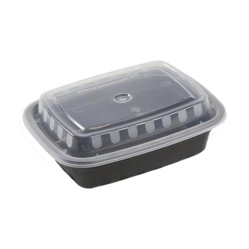 Polypropylene Rectangular Heavy Duty Container, Black/Clear, 12 oz